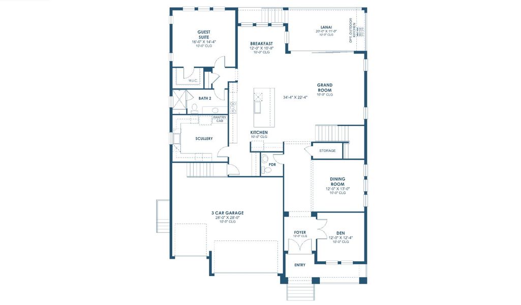 2D floor plan layout for the Granada A by Homes by WestBay in City Homes - South Tampa, Tampa, FL (Image 3).
