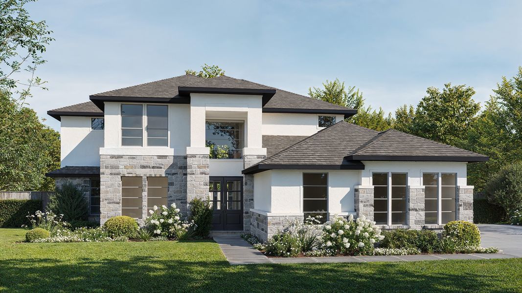 Representative exterior photo of a completed home built from the 3786A by Perry Homes in Enchanted Creek 1 Acre, Allen, TX (Image 2). Representative exterior photo of a completed home built from the 3786A by Perry Homes in Enchanted Creek 1 Acre, Allen, TX (Image 2).