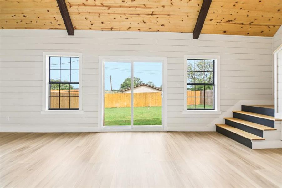 Elegant pine ceiling ship lap walls