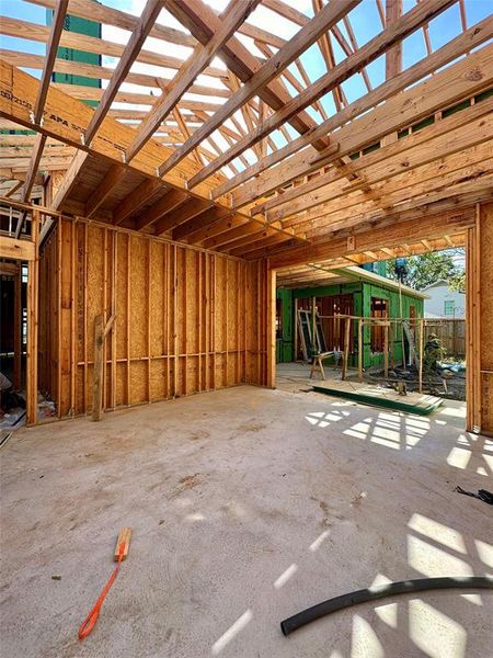 Current construction 10/2/24. Primary Bedroom, looking out towards the outdoor patio.