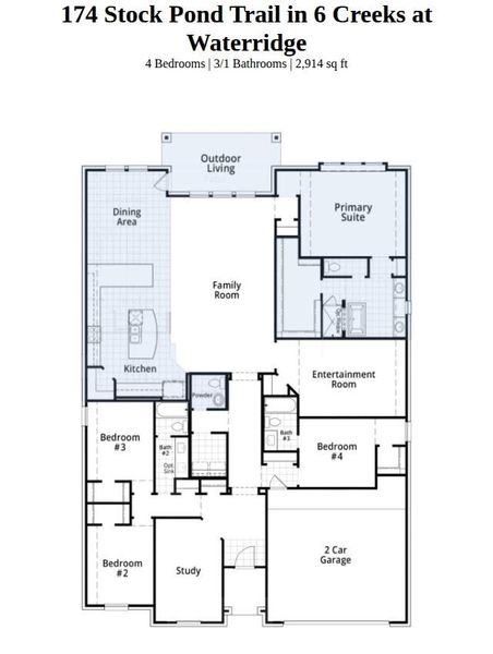 2D floor plan layout of this home in 6 Creeks at Waterridge, Kyle, TX (Image 3).