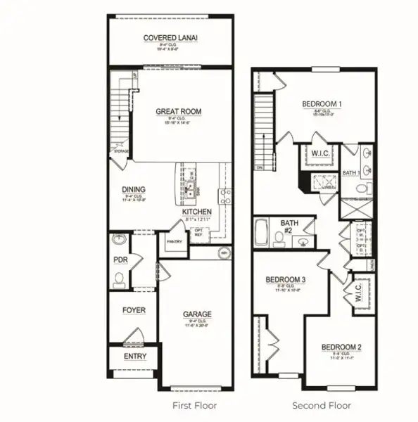 2D floor plan layout of this home in Towns at Summit, Deland, FL (Image 2).