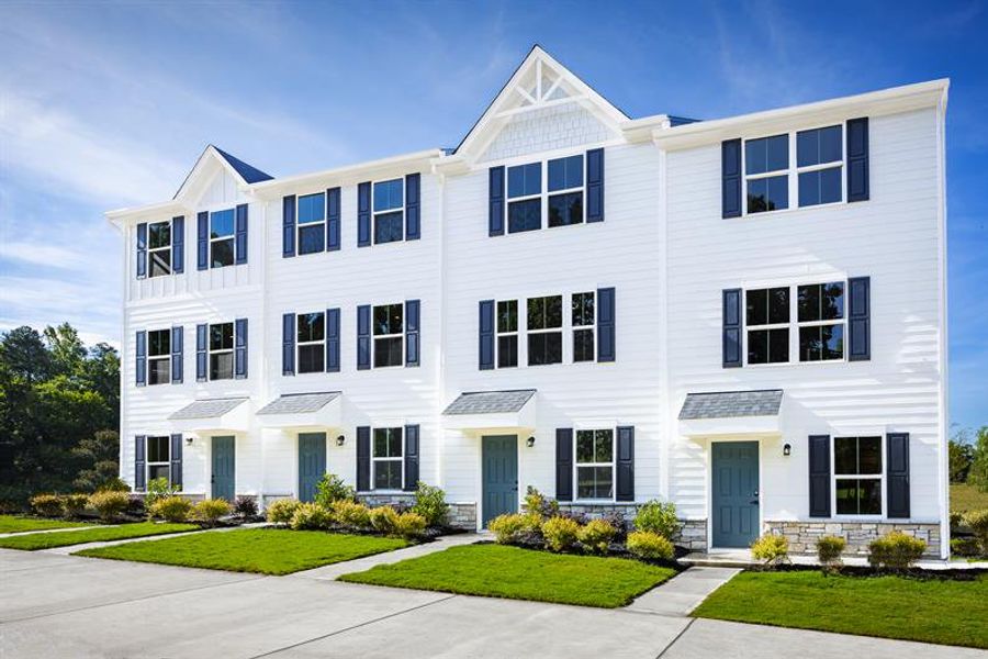 Representative exterior photo of a completed home built from the Spencer End Home by Ryan Homes in Ashley Townhomes, Charlotte, NC (Image 1).