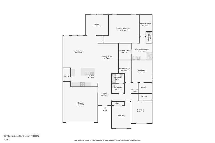 2D floor plan layout of this home in Sandstone Estates, Granbury, TX (Image 5).