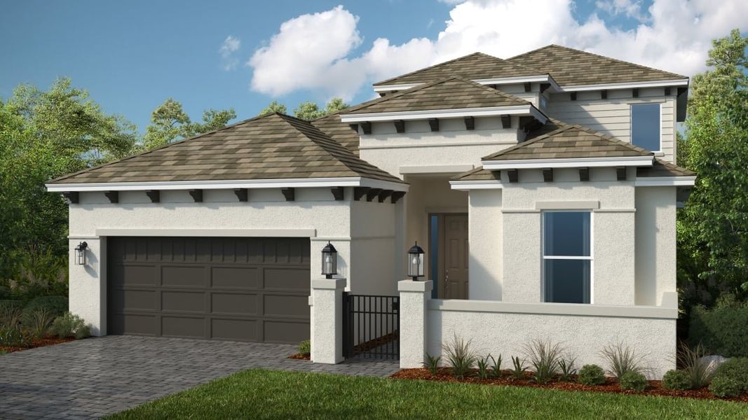Representative exterior photo of a completed home built from the Genoa by Taylor Morrison in Esplanade at McKinnon Groves, Winter Garden, FL (Image 18).