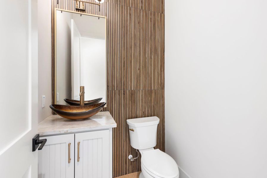 Beautiful wood wall add elegance to powder room Beautiful wood wall add elegance to powder room