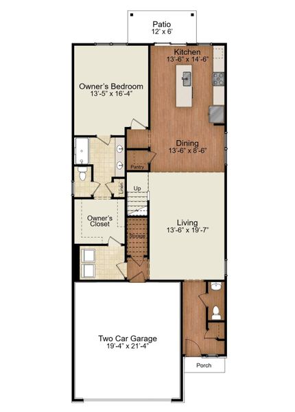 2D floor plan layout for the The Birmingham by Cothran Homes in Miller Park, Greenville, SC (Image 3).