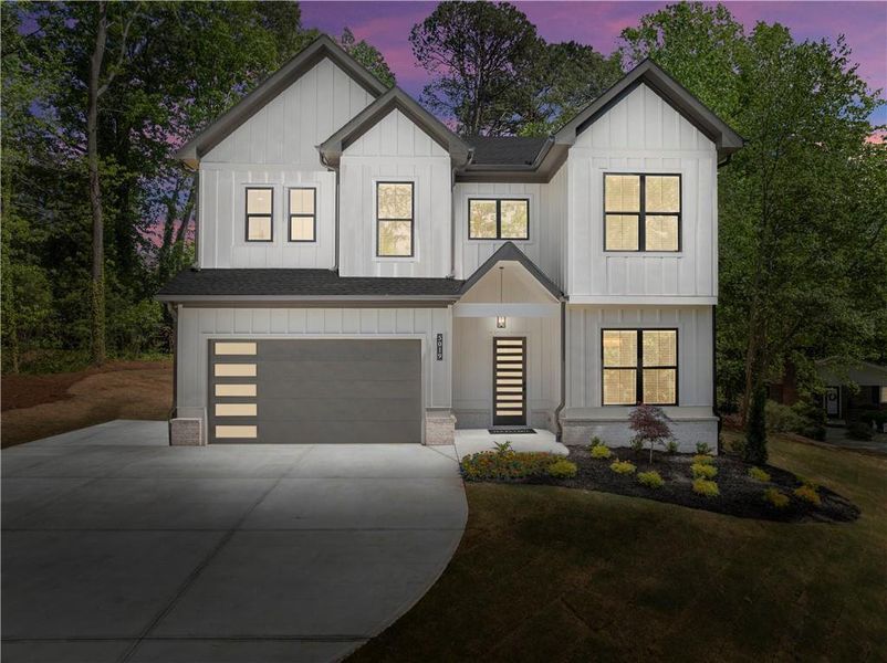 Front exterior of a new home in , Flowery Branch, GA, highlighting curb appeal (Image 24).