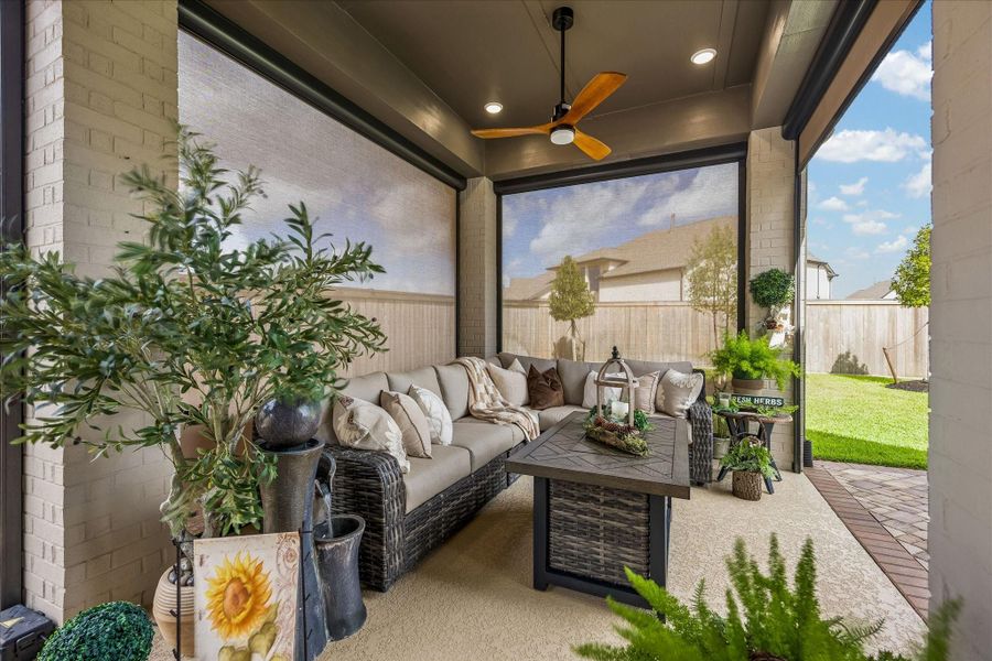 Exterior details and patio area of a home in Prairieland Village - Summit Collection, Cypress (Image 4).