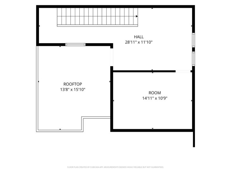 Fourth-floor plan featuring a flexible living space and rooftop terrace.
