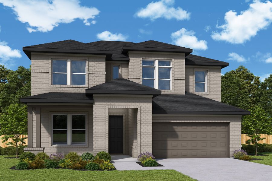 Representative exterior photo of a completed home built from the The Bluebonnet by David Weekley Homes in Pecan Square - Gardens, Northlake, TX (Image 2).