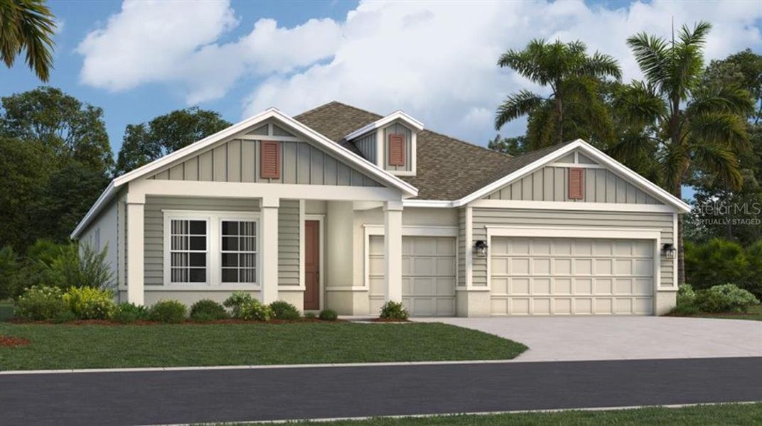 Front exterior of a new home in Meadow Pointe, Groveland, FL, highlighting curb appeal (Image 2).