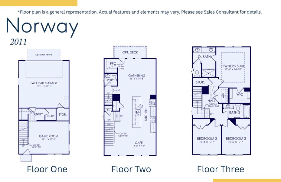 2D floor plan layout of this home in Lakeside Townes at Riverlights, Wilmington, NC (Image 3).