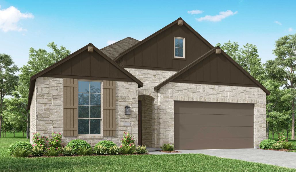 Representative exterior photo of a completed home built from the Glenhurst Plan by Highland Homes in Walsh: Artisan Series - 50' lots, Aledo, TX (Image 21). Representative exterior photo of a completed home built from the Glenhurst Plan by Highland Homes in Walsh: Artisan Series - 50' lots, Aledo, TX (Image 21).