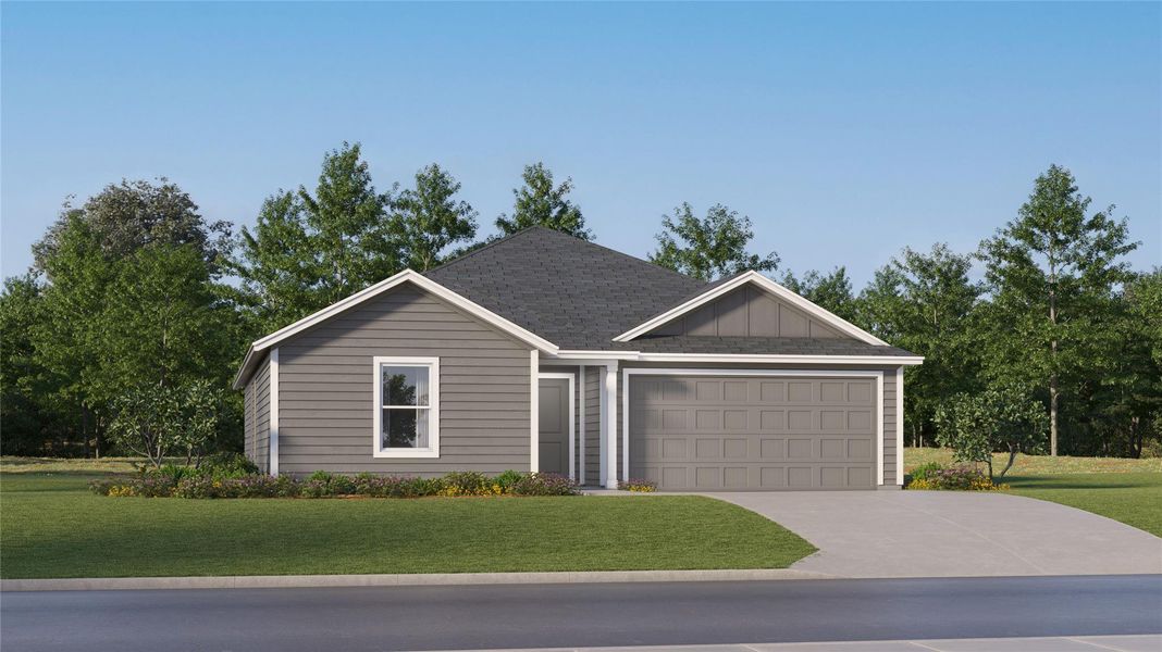 Front exterior of a new home in Summerside, Lockhart, TX, highlighting curb appeal (Image 19).