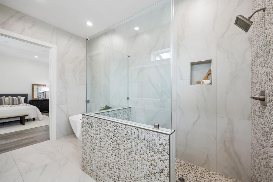 The oversized shower in the primary suite is a real indulgence. The oversized shower in the primary suite is a real indulgence.