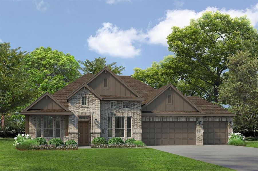 Front exterior of a new home in Stone Eagle, Azle, TX, highlighting curb appeal (Image 2).
