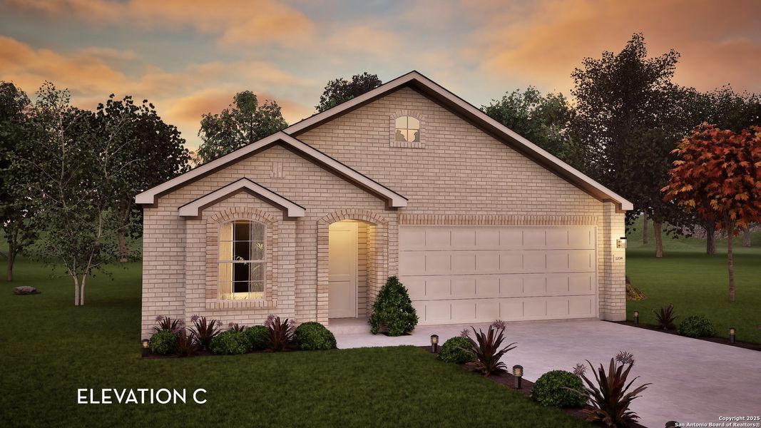Front exterior of a new home in Cloud Country, New Braunfels, TX, highlighting curb appeal (Image 1).