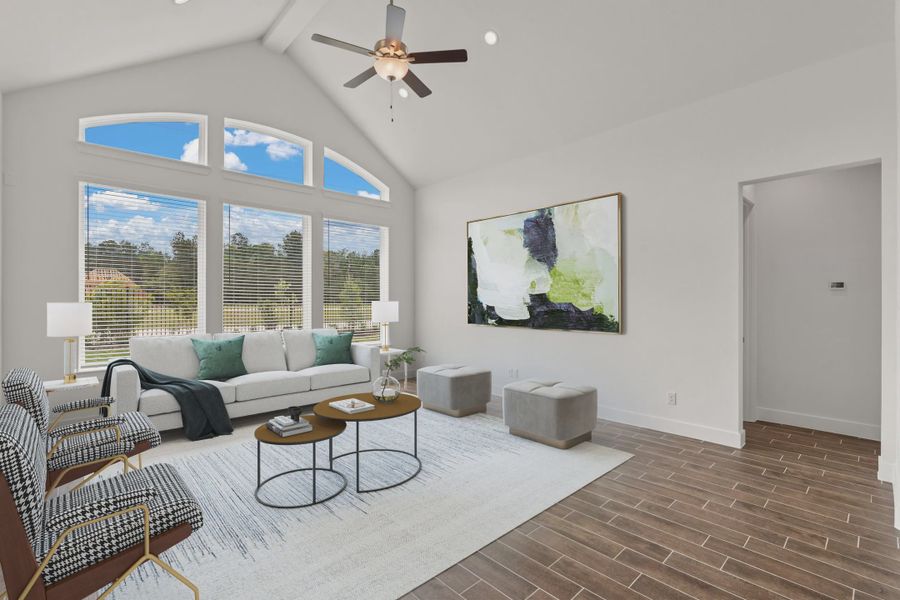 Representative furnished interior of a home built from the Mirabelle by Chesmar Homes in Artavia, Conroe (Image 5).