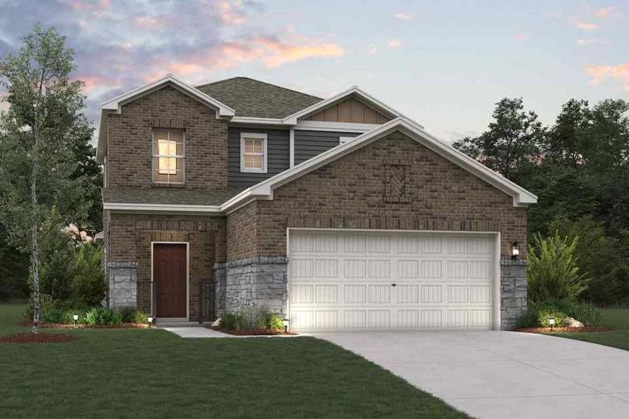 Front exterior of a new home in Classic Collection at Overland Grove, Forney, TX, highlighting curb appeal (Image 1). Front exterior of a new home in Classic Collection at Overland Grove, Forney, TX, highlighting curb appeal (Image 1).