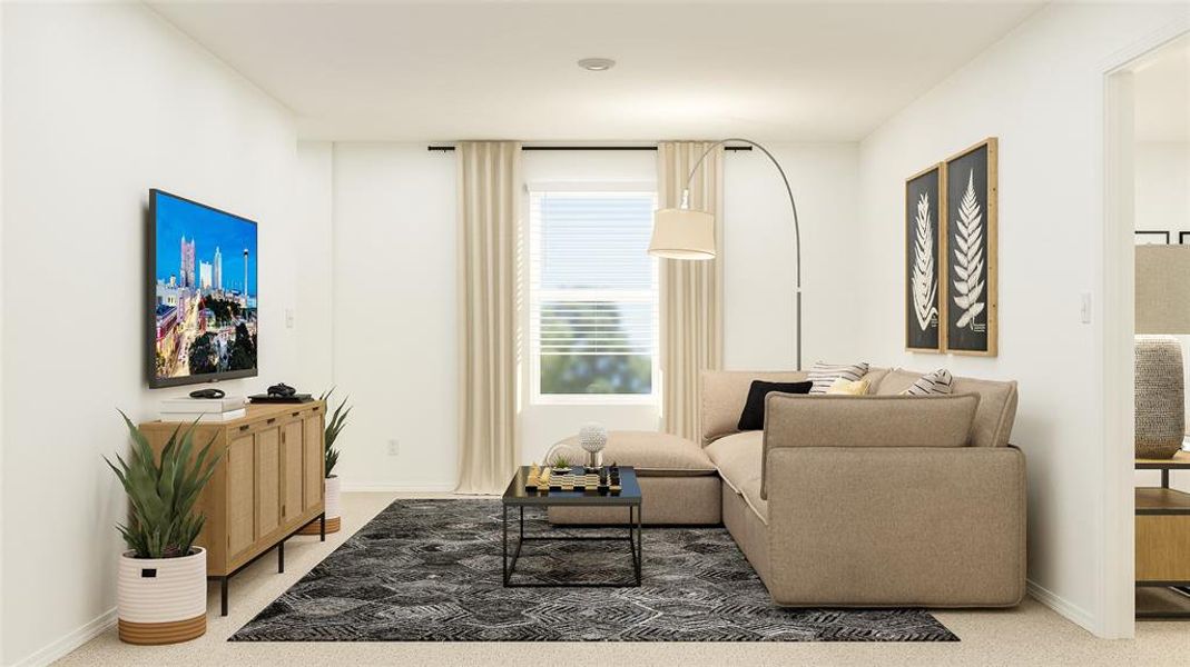 Living room with baseboards and carpet flooring Living room with baseboards and carpet flooring