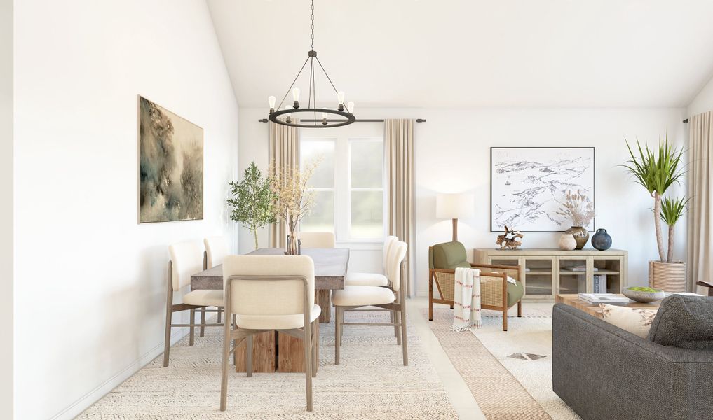 Dining area with chandelier