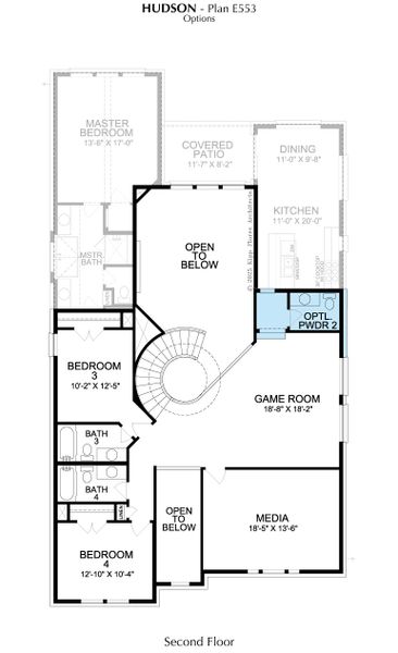 2D floor plan layout for the Hudson by Landon Homes in Fields - East Village, Frisco, TX (Image 23).
