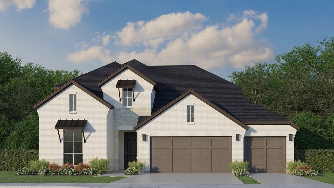 Plan 1525 Elevation Elevation D with Stone & 3rd Car Garage Plan 1525 Elevation Elevation D with Stone & 3rd Car Garage