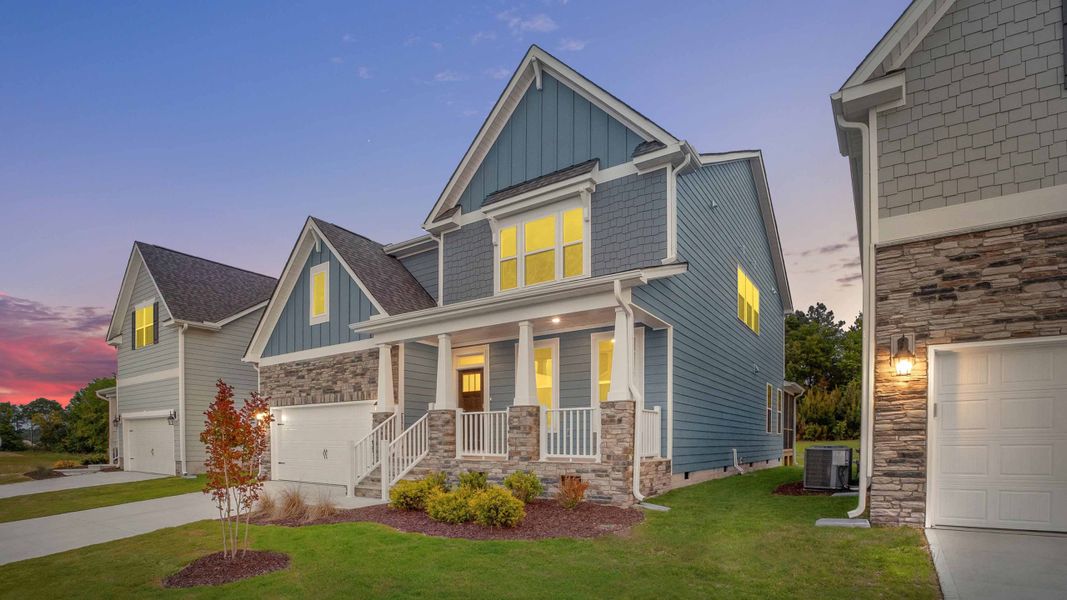 Representative exterior photo of a completed home built from the Hampshire by D.R. Horton in Kalas Falls, Wake Forest, NC (Image 2).