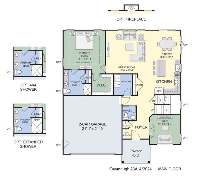 2D floor plan layout for the The Cavanaugh by Forbes Capretto Homes in Fieldstream Estates, Lancaster, NY (Image 3).