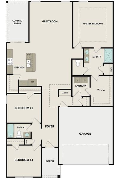2D floor plan layout for the Magnolia E by McGuinn Homes in Crystal Downs, Sumter, SC (Image 2).