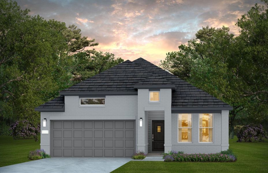 Representative exterior photo of a completed home built from the Oakmont by Pulte Homes in Montgomery Bend, Montgomery, TX (Image 13). Representative exterior photo of a completed home built from the Oakmont by Pulte Homes in Montgomery Bend, Montgomery, TX (Image 13).