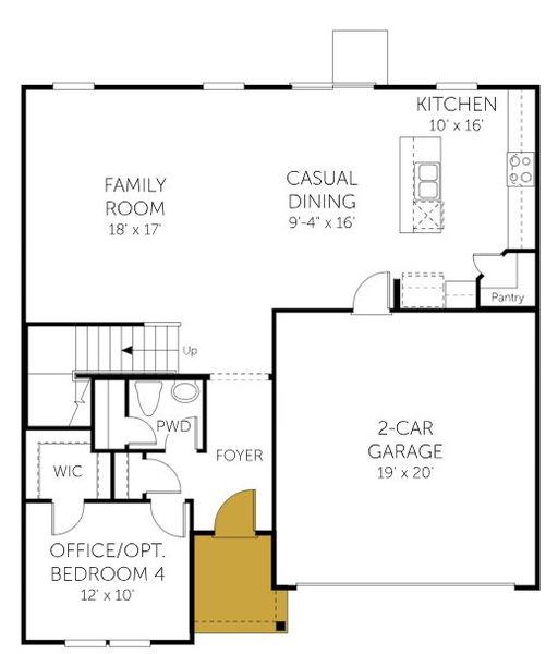 2D floor plan layout for the Prelude - Single Family Homes by Dream Finders Homes in Enclave at The Settlement, Simpsonville, SC (Image 4).