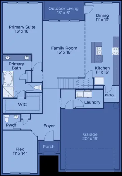2D floor plan layout for the Nueces by UnionMain Homes in Lake Breeze, Lavon, TX (Image 3).