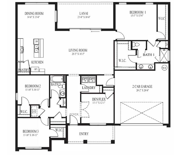 2D floor plan layout for the Kellen by D.R. Horton in Cape Coral Spot - Tradition, Cape Coral, FL (Image 3).