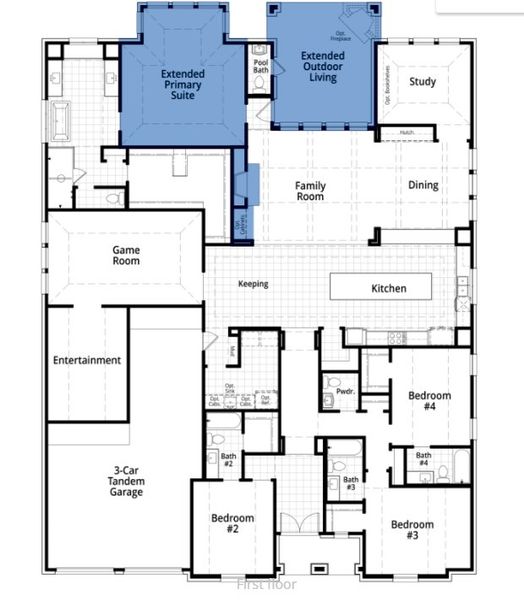 2D floor plan layout of this home in Sandbrock Ranch: 70ft. lots, Aubrey, TX (Image 2).