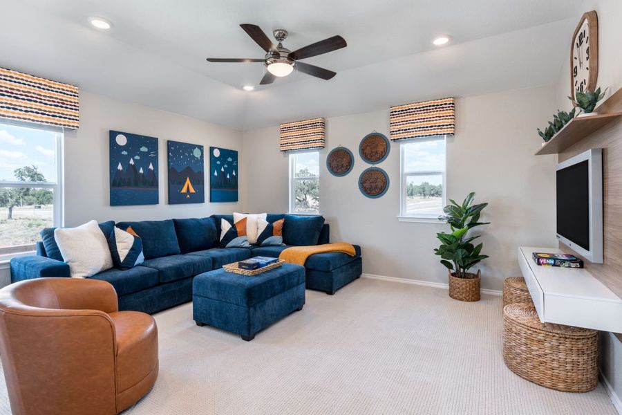 Representative furnished interior of a home built from the 2411 by KB Home in Overlook Ranch, Georgetown (Image 6). Representative furnished interior of a home built from the 2411 by KB Home in Overlook Ranch, Georgetown (Image 6).