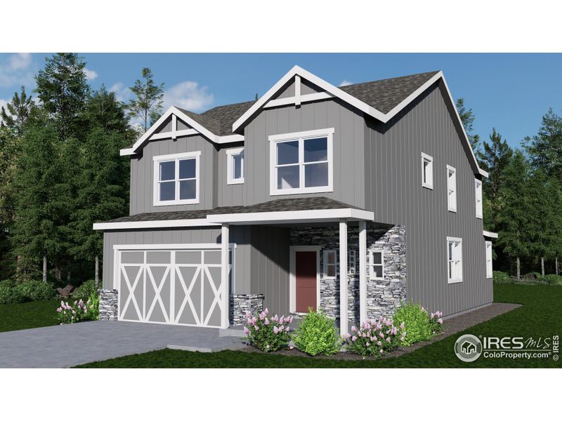 Front exterior of a new home in Wilson Commons, Loveland, CO, highlighting curb appeal (Image 8).