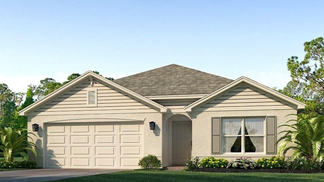 Front exterior of a new home in Bella Lago, Parrish, FL, highlighting curb appeal (Image 1). Front exterior of a new home in Bella Lago, Parrish, FL, highlighting curb appeal (Image 1).