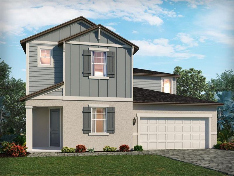 Front exterior of a new home in Ridgehaven - Signature Series, Ormond Beach, FL, highlighting curb appeal (Image 1).