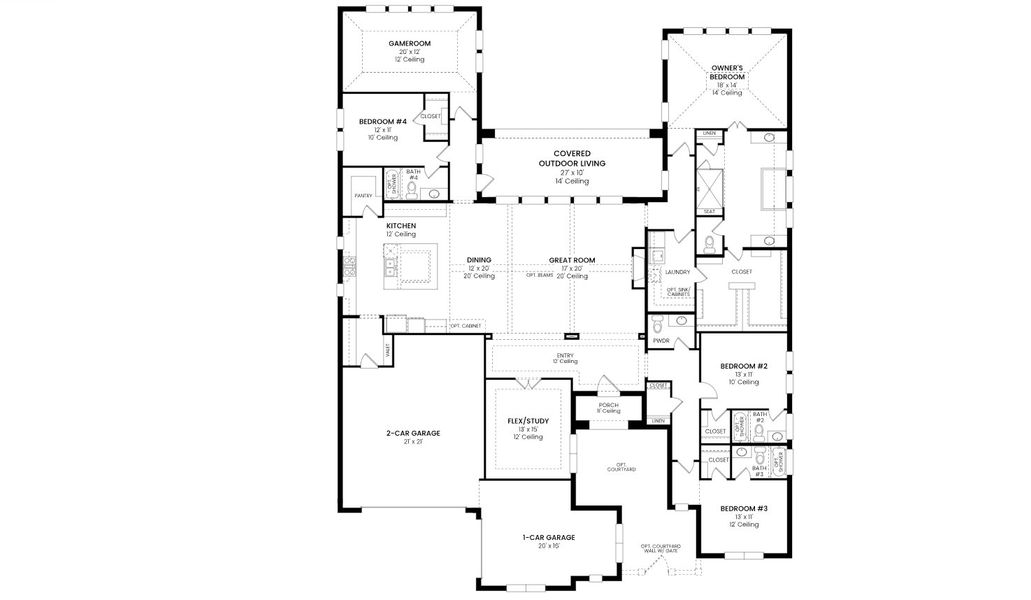 2D floor plan layout for the 7012 by Tradition Homes in Furst Ranch – 80′ Lots, Prosper, TX (Image 3).