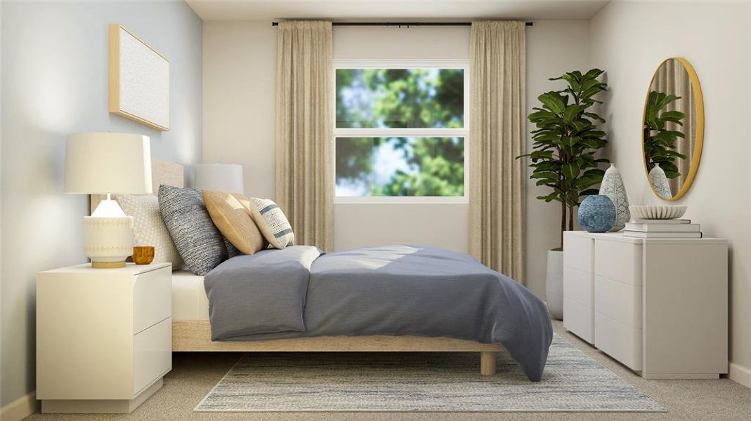 Bedroom with baseboards and light colored carpet Bedroom with baseboards and light colored carpet