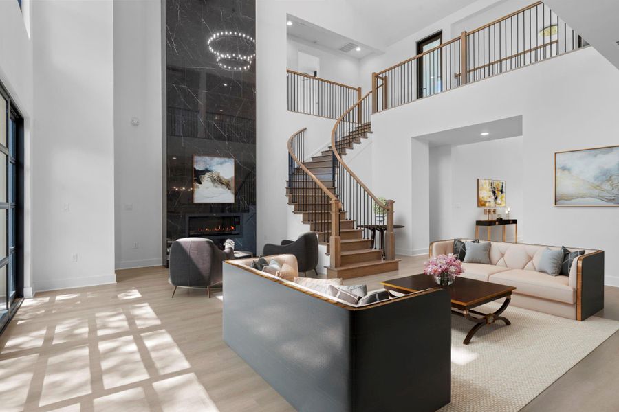 Virtually Staged: This spacious, open and bright living room is perfect for entertaining! It has a breathtaking fireplace, soaring ceilings, and plenty of room to relax! Virtually Staged: This spacious, open and bright living room is perfect for entertaining! It has a breathtaking fireplace, soaring ceilings, and plenty of room to relax!