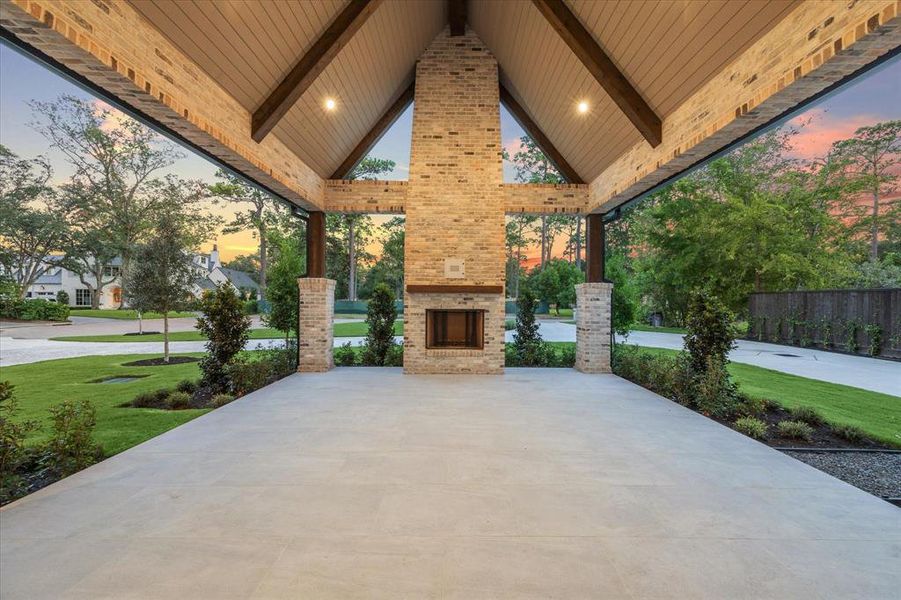 Wine patio with fireplace