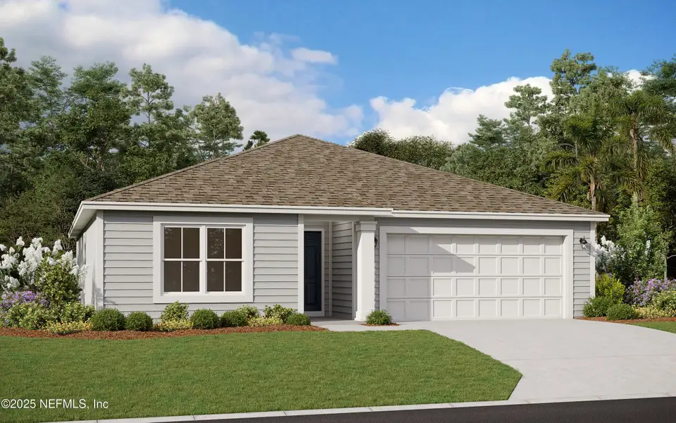 Front exterior of a new home in Diamond Springs, Jacksonville, FL, highlighting curb appeal (Image 1).