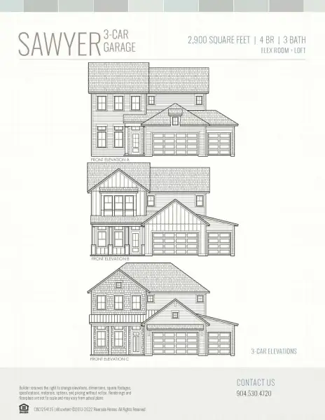 2D floor plan layout for the Sawyer by Riverside Homes in Sagebrush at EverRange, Jacksonville, FL (Image 40).