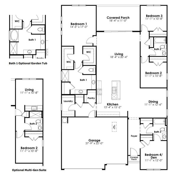2D floor plan layout for the TRIVECTA by D.R. Horton in Shell Pointe, Gilbert, SC (Image 2).