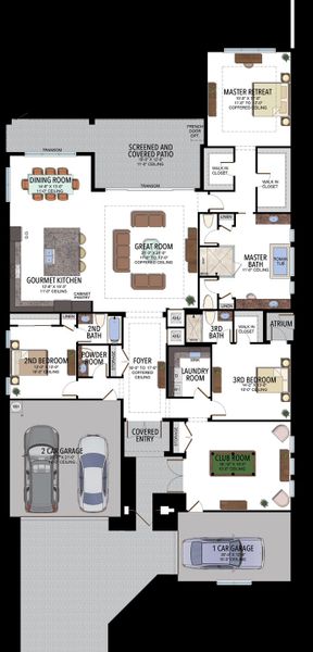 2D floor plan layout for the Caroline Grande by GL Homes in Valencia Grand (55+), Boynton Beach, FL (Image 5).