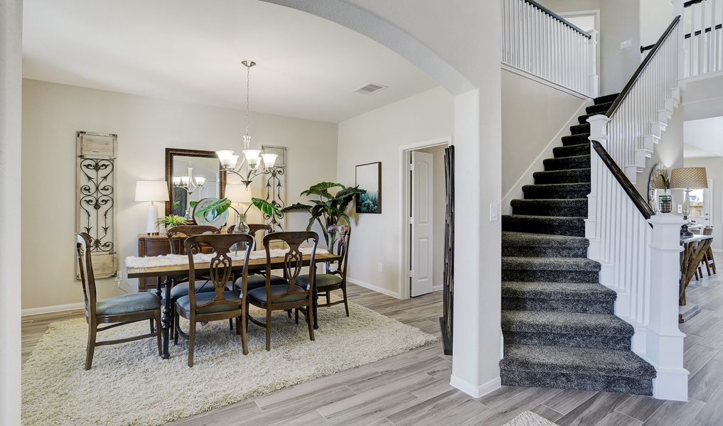 Dining room tucked off foyer