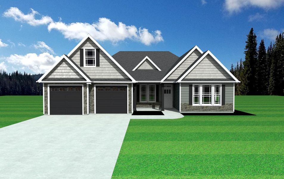 Representative exterior photo of a completed home built from the Arcadia Elite by Enchanted Homes in Pointe Summit, Slater-Marietta, SC (Image 1).